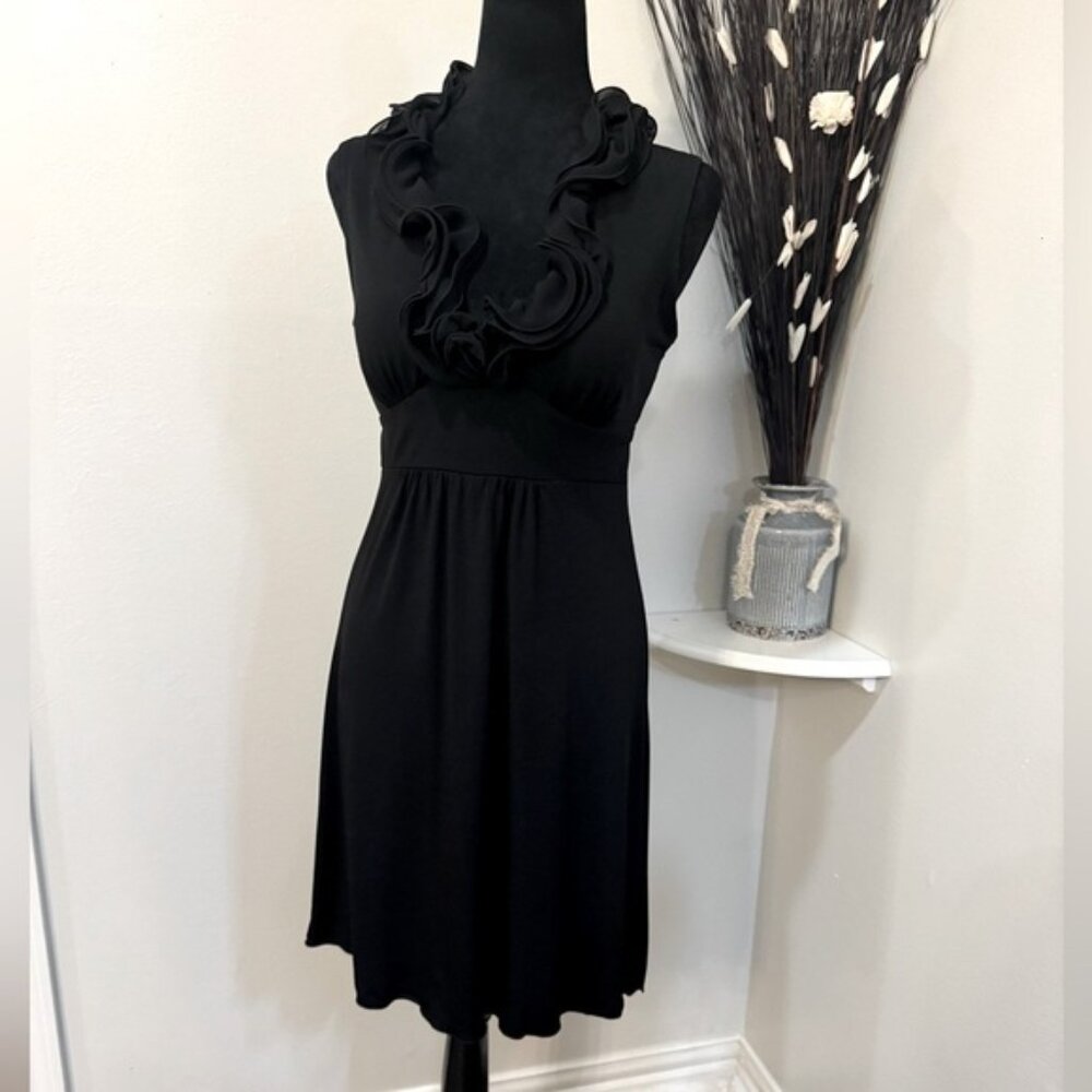 BCX black dress with this elegant Ruffle Neckline, tie back Size Small